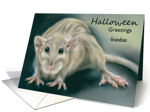 Personalized Halloween Grandson Relative Spooky Rat Pastel Art card