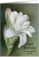 Custom Birthday for Friend Delicate White Flowers Tuberose Pastel Art card