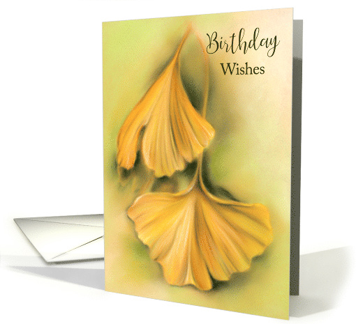Birthday Wishes Autumn Ginkgo Yellow Leaves Pastel Artwork card