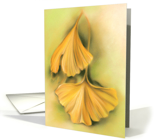 Any Occasion Autumn Ginkgo Yellow Leaves Pastel Artwork Blank card
