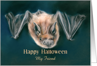 Personalized Halloween for Friend Dark Nighttime Bat Pastel Art card