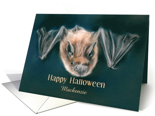 Personalized Name Halloween Dark Nighttime Bat Pastel Art M card