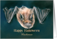 Personalized Name Halloween Dark Nighttime Bat Pastel Art M card
