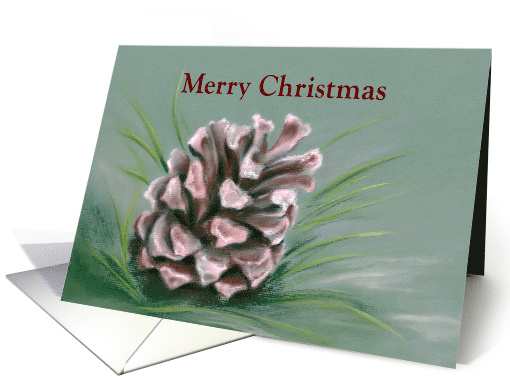 Merry Christmas Pine Cone Pastel Artwork Green and Pink card (1636736)