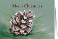 Merry Christmas Pine Cone Pastel Artwork Green and Pink card