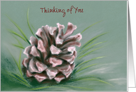 Custom Thinking of You Pine Cone Pastel Artwork Green and Pink card