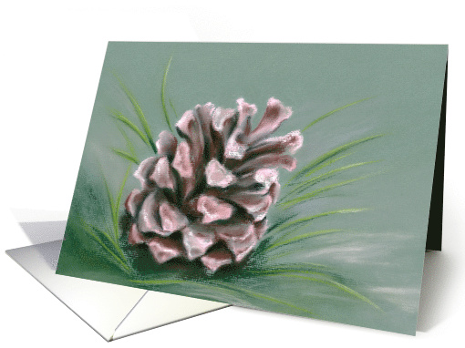 Any Occasion Pine Cone Pastel Artwork Green and Pink Blank card