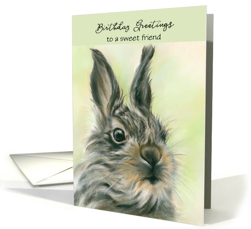 Custom Birthday for Friend Cute Fluffy Baby Hare Pastel Art card
