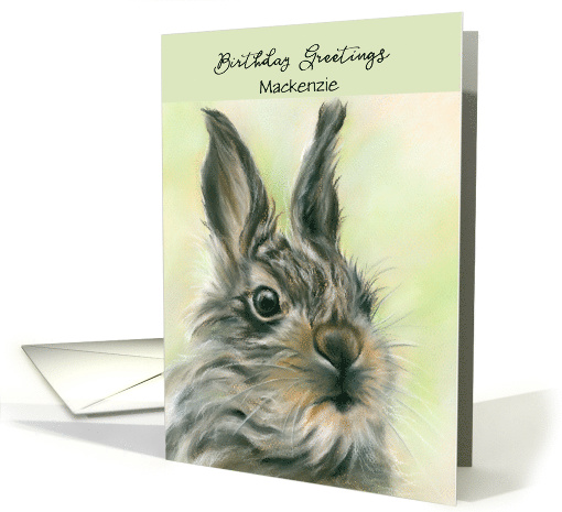 Personalized Name Birthday Cute Fluffy Baby Hare Pastel Art M card