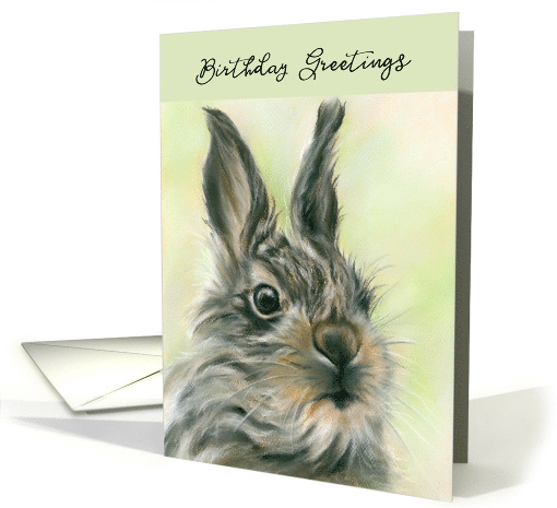 Birthday Greetings Cute Fluffy Baby Hare Pastel Artwork card (1639176)