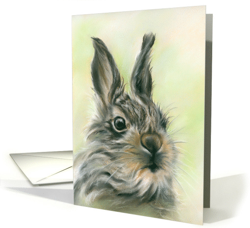Any Occasion Cute Fluffy Baby Hare Pastel Art Blank card (1639182)