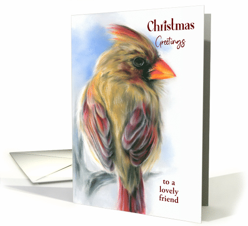 Personalized Friend Christmas Cardinal Female Redbird Pastel Art card