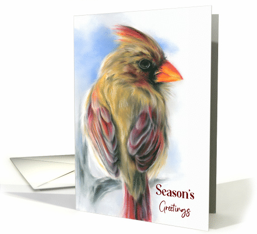Season's Greetings Cardinal Female Redbird Pastel Artwork card