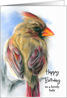 Custom Birthday for Her Cardinal Female Redbird Pastel Art card