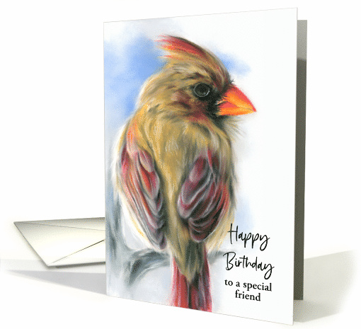 Personalized Friend Birthday Cardinal Female Redbird Pastel Art card