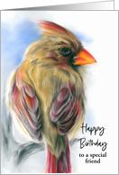 Personalized Friend Birthday Cardinal Female Redbird Pastel Art card