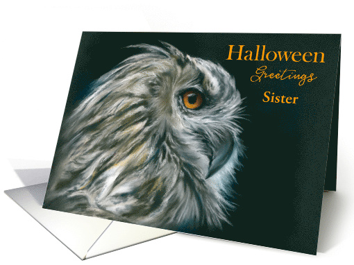 Custom Halloween for Relative Sister Owl Portrait Pastel Art card