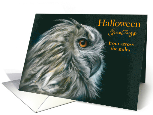Custom Halloween Across the Miles Owl Portrait Pastel Art card