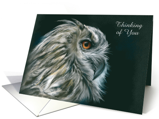 Custom Thinking of You Owl Portrait in Profile Pastel Art card