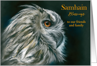 Custom Samhain Blessings Owl Portrait in Profile Pastel Art card