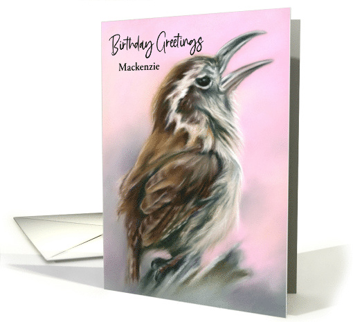 Personalized Name Birthday Carolina Wren Pastel Bird Art card