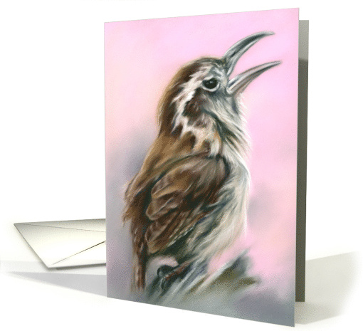 Any Occasion Carolina Wren Pastel Bird Portrait Art Blank card