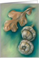 Any Occasion Autumn Oak Leaf and Acorns Pastel Art Blank card