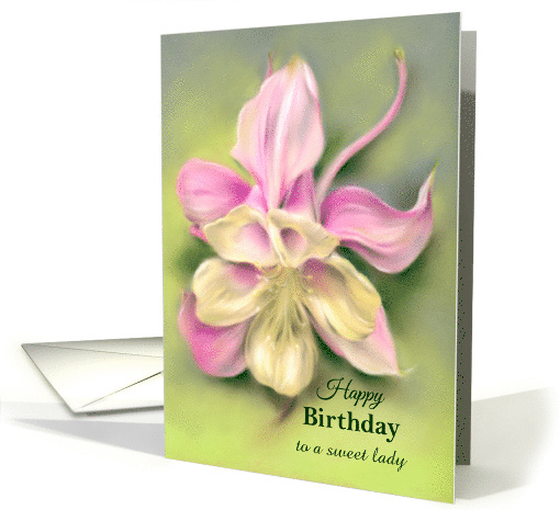 Custom Birthday for Her Pink Columbine Flower Pastel Art card