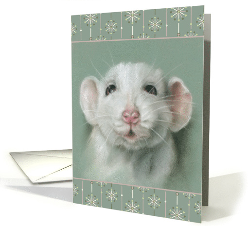 Any Occasion Sweet White Rat Pet Portrait Pastel Art Blank card