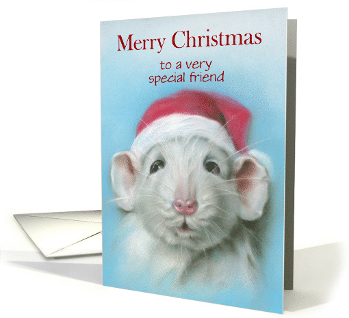 Custom Christmas for Friend Cute White Rat with Santa Hat... (1654406)