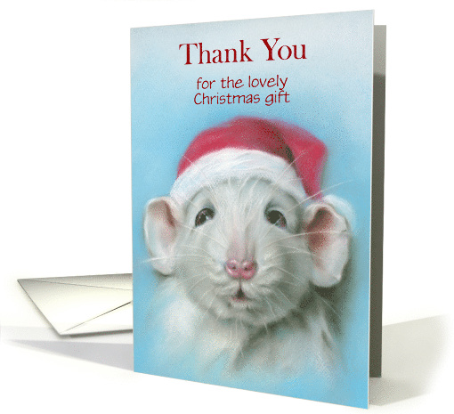 Custom Thank You for Christmas Gift Cute White Rat with Santa Hat card