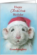 Christmas Birthday Custom Relationship Granddaughter Cute White Rat Santa Hat card