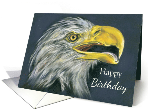 Happy Birthday Bald Eagle with Open Beak Profile Portrait Art card
