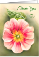 Personalized Thank You Friend Pink and Red Primrose with Leaf Pastel card