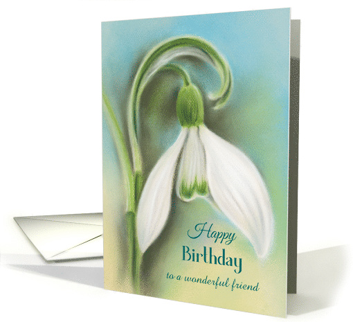 Personalized Friend Birthday Snowdrop White Flower Pastel Art card