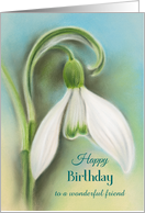 Personalized Friend Birthday Snowdrop White Flower Pastel Art card