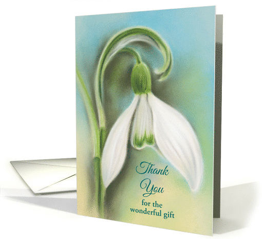 Custom Thank You for Gift Snowdrop White Flower Pastel Art card