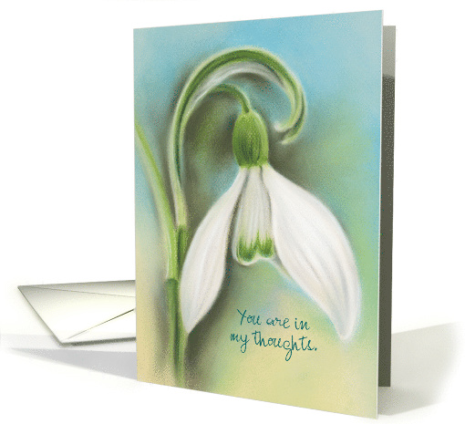 Personalized Thinking of You Snowdrop White Flower Pastel Art card
