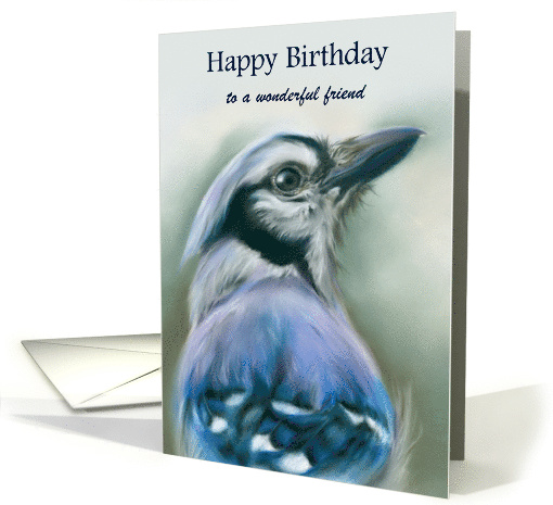 Custom Friend Birthday Blue Jay Bird Portrait Pastel Art card