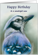 Personalized Birthday for Him Blue Jay Bird Portrait Art card