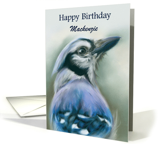 Personalized Name Birthday Blue Jay Bird Portrait Pastel Art card