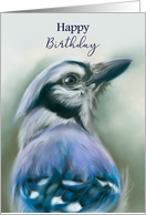 Happy Birthday Blue Jay Bird Portrait Pastel Art card