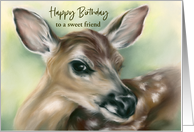 Personalized Birthday for Friend Fawn Young Deer Pastel Art card
