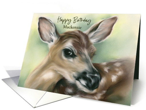 Personalized Name Birthday Fawn Young Deer Pastel Wildlife Art card