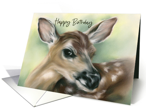 Happy Birthday Fawn Young Deer Pastel Wildlife Art card (1660916)