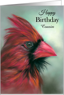 Custom Birthday for Relative Cousin Red Male Cardinal Pastel Art card