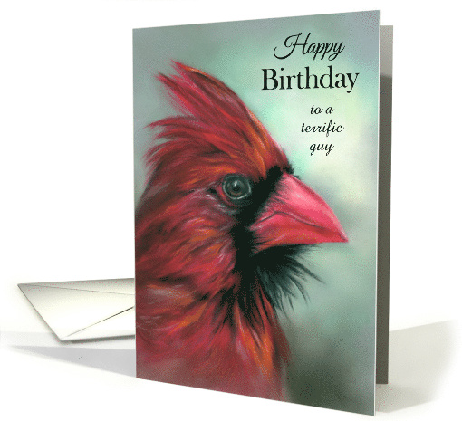 Custom Birthday for Him Red Male Cardinal Songbird Pastel Art card