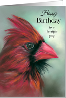 Custom Birthday for Him Red Male Cardinal Songbird Pastel Art card