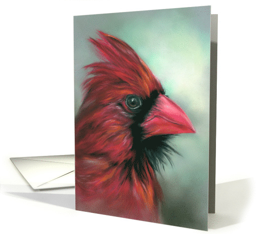 Any Occasion Red Male Cardinal Songbird Portrait Pastel Art Blank card