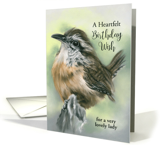 Custom Birthday for Her Perky Carolina Wren Bird Pastel Art card
